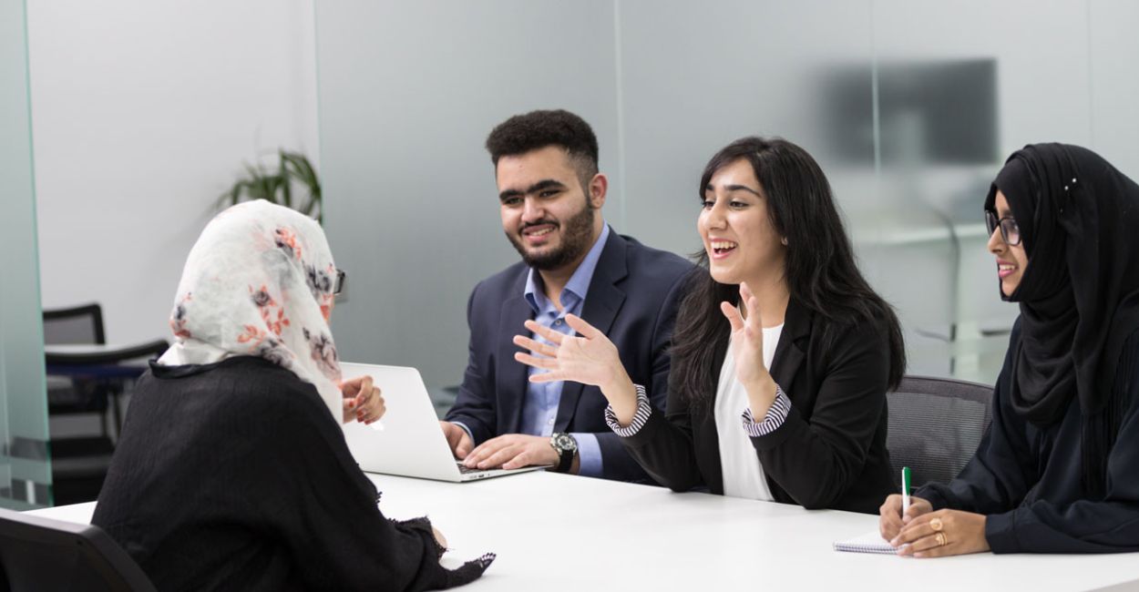 Student participating in an internship program organized by Abu Dhabi University.